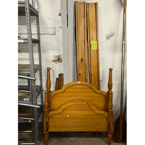 267 - Solid pine framed single bed with painted border detail