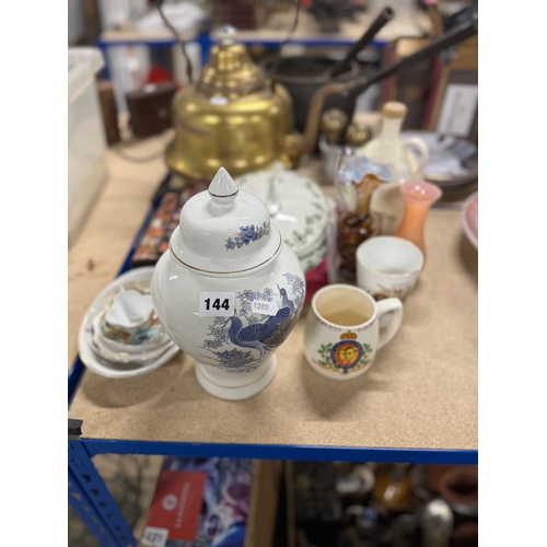 3 - Mixed decorative ceramics to include cabinet cup and saucer, glass, spirit flasks, etc