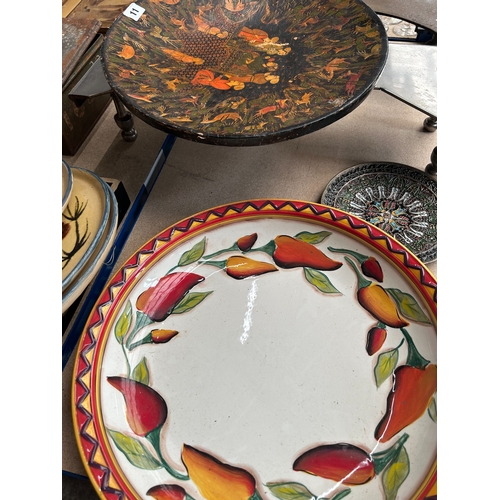 11 - Large Kashmiri lacquer charger, 39cm diameter, large ‘Santiago Clay Art’ charger, 41cm diameter and ... 