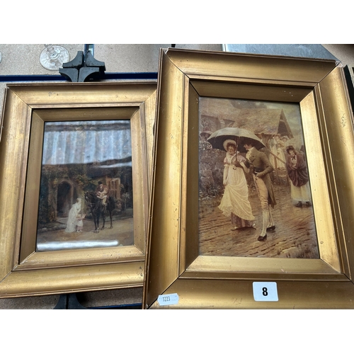 8 - Pair of old hand-tinted photographic prints in gilt frames
