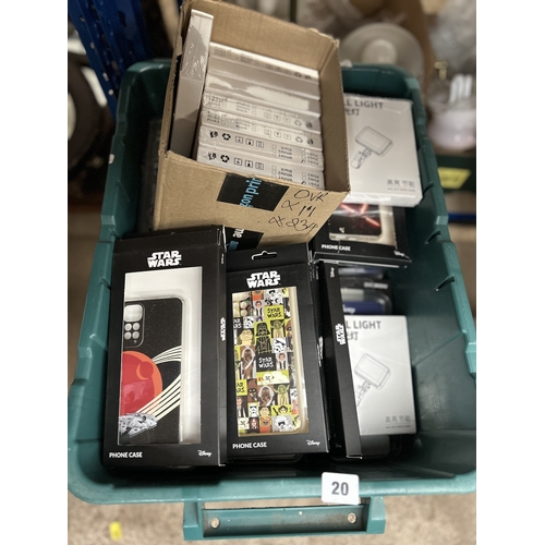 20 - Large box lot, Disney and Marvel themed smartphone cases and a box of unopened smartphone ‘Selfie Li... 