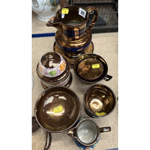 22 - Group antique lustre ware ceramics