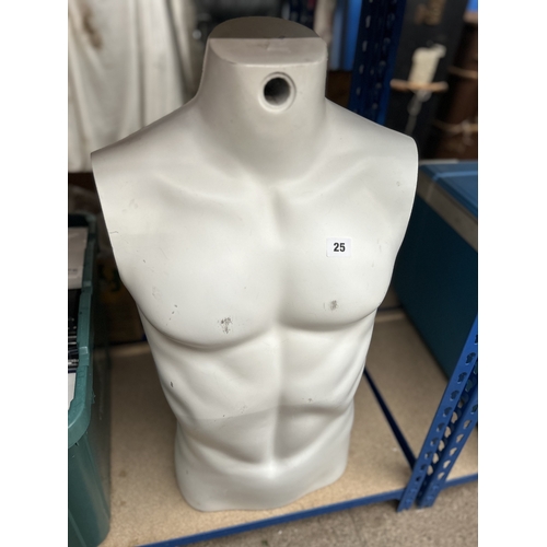 25 - Vintage composition shop manakin, male torso, lacking arms