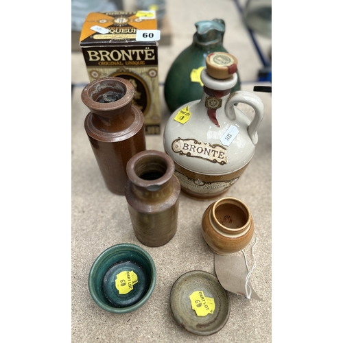 60 - Group assorted studio wares to include salt glazed jars, green glazed ewer, two Brontë liqueur jars,... 