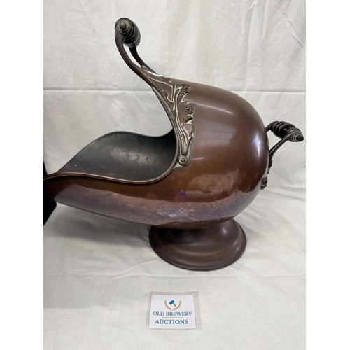 13 - Victorian copper coal helmet shaped scuttle