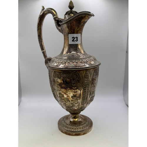 23 - Good quality Victorian silver-plated ewer,(no hall marks) with presentation inscription ‘To Miss M H... 