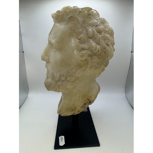39 - Cast composition (to simulate white marble) bust after the Ancient Greek antique, on simple stand, 3... 