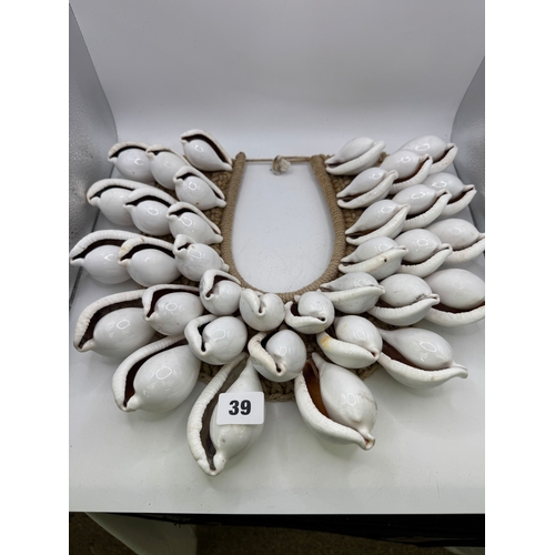 39 - South Sea Island cowrie shell necklace, possibly Papua New Guinea , 35 x 37cm