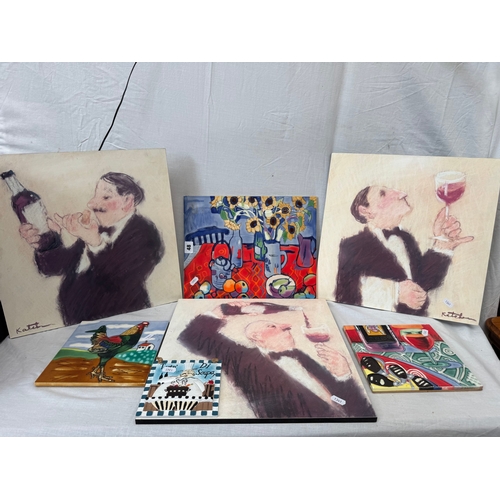 48 - Group of decorative ceramic panels and other French cafe artwork panels