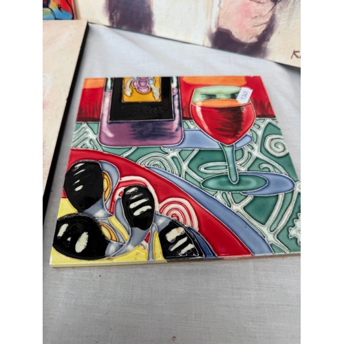 48 - Group of decorative ceramic panels and other French cafe artwork panels