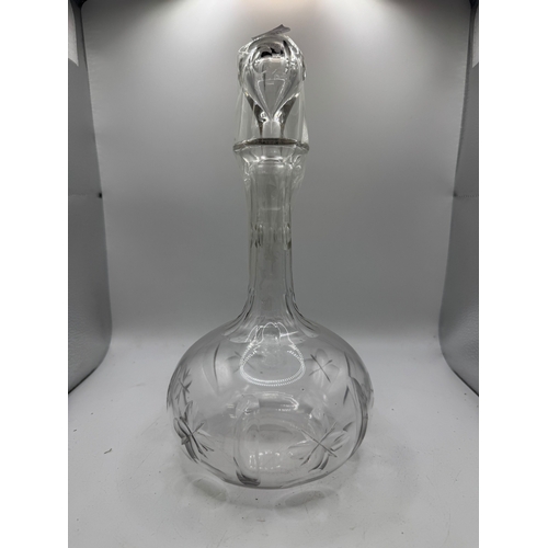 59 - Vintage Britvic soda water syphon and three various clear cut glass decanters