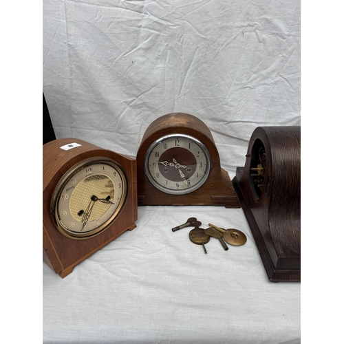 8 - Three oak cased Art Deco period mantle clocks (3)