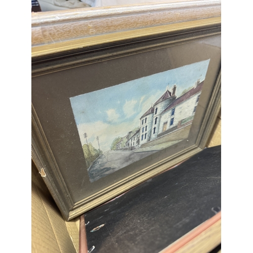 53 - Large quantity of framed and unframed prints to include an original water colour by H.E.Garnham of s... 