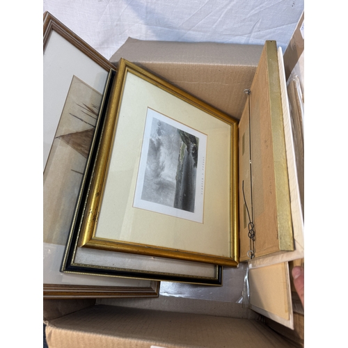 43 - Large quantity of framed and unframed prints to include an original water colour by H.E.Garnham of s... 