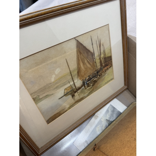 43 - Large quantity of framed and unframed prints to include an original water colour by H.E.Garnham of s... 