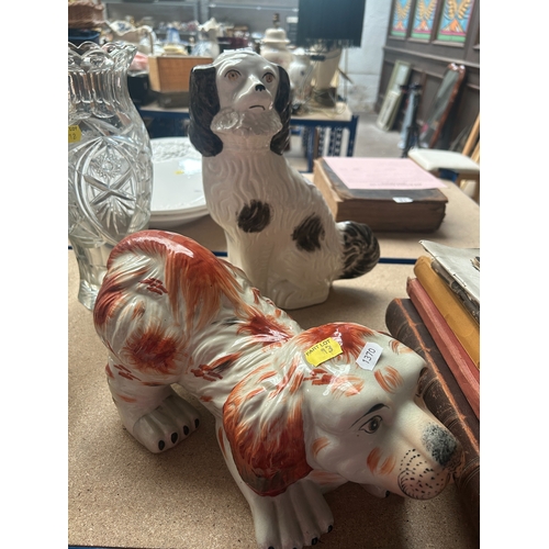 13 - Two Staffordshire spaniels, one in unusual crouched position (2)