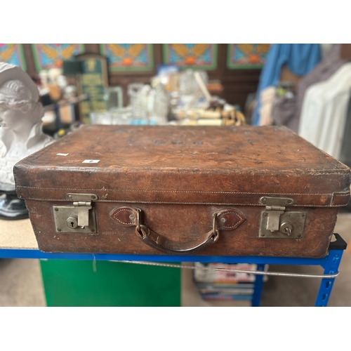 2 - Large Edwardian stitched leather bound travel case, initialised F.W.H