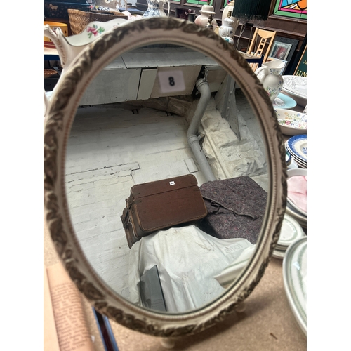 8 - Decorative free-standing oval shaped easel-backed mirror with guilt surround