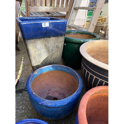 5 - Collection of 8 glazed garden pots