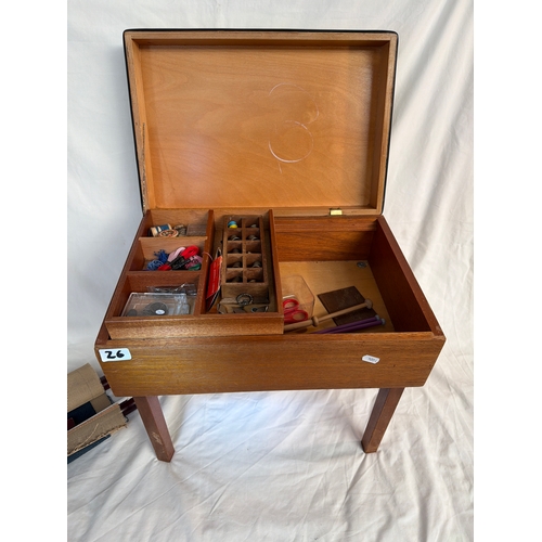 26 - Mid century Sewing stool / box with 2 needle points