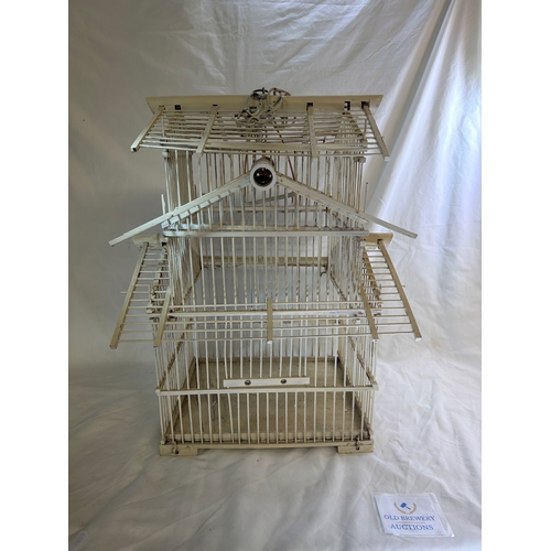 29 - Well made vintage bamboo bird cage overpainted white.