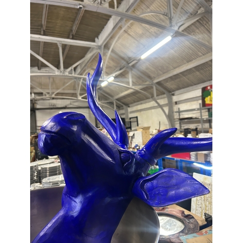 51 - Decorative carved hardwood ‘faux taxidermy’ antelope head trophy, in electric blue painted finish