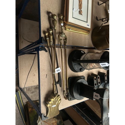 40 - Group antique brass fireside tools