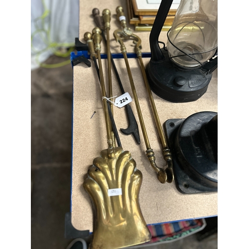 40 - Group antique brass fireside tools