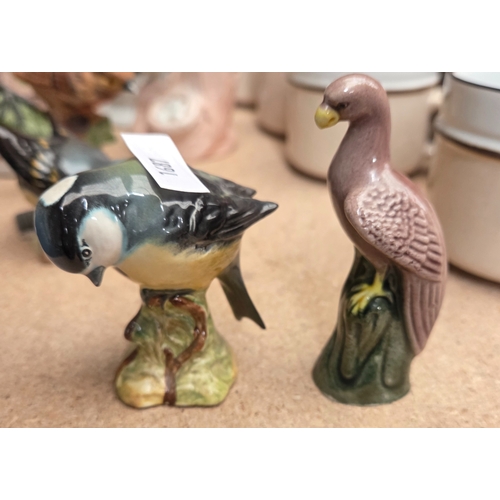 41 - Collection of bird ornaments to include Beswick, together with a hand painted Victorian letter rack ... 