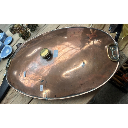 2 - Large antique copper and brass oval foot warmer
