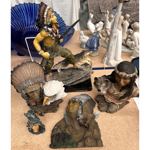 23 - Mixed collection of Native American themed figures with Eagle, Wolves etc