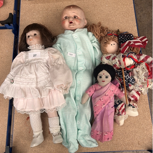 27 - Collection of vintage dolls to include hand painted bisque head example (4)
