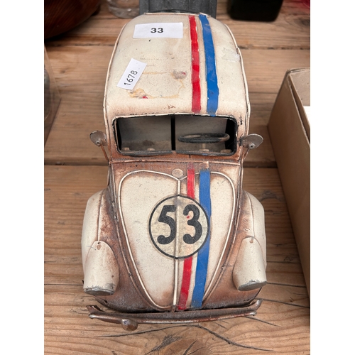 33 - Vintage style tin plate 'Herbie' Beatle car