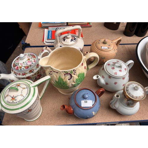 59 - Mixed quantity of vintage teapots to include Sadler & Springtime examples, together with a white ena... 