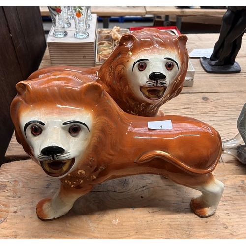 1 - Pair of large Victorian Staffordshire lions