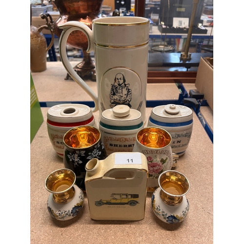 11 - Mixed quantity of collectable ceramics to include Whade whiskey flasks, Prinknash goblets, Bourne ce... 