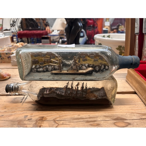 2 - Two vintage glass ships in bottles (2)