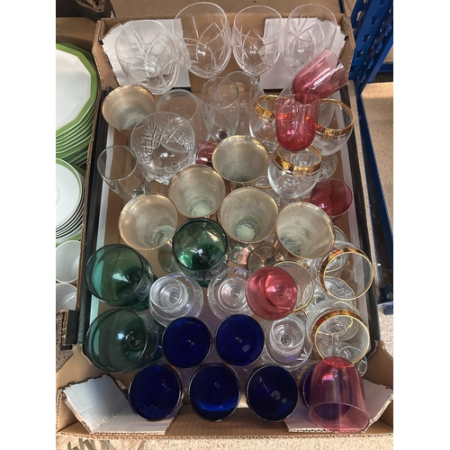 29 - Large collection of assorted drinking glasses and goblets to include cobalt blue, silvered and pink ... 