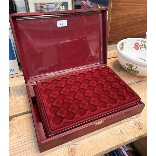 34 - Wooden coin collectors box