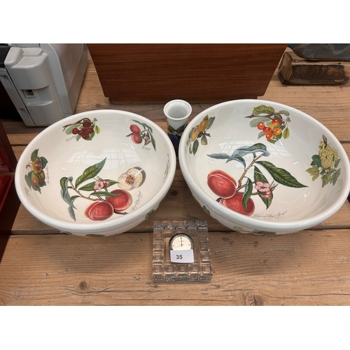 35 - Two large Portmeirrion Pomona mixing bowls together with an associated vase and a cut glass Marquis ... 