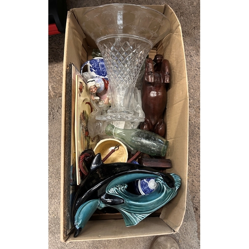 8 - Mixed quantity of antiques and collectables to include Poole dolphin, Georgian advertising bottle, c... 