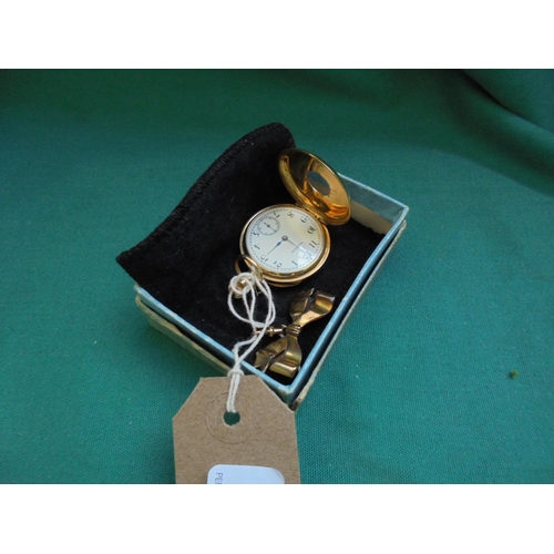 Waltham ladies half Hunter watch with enamel dial inset second hand in