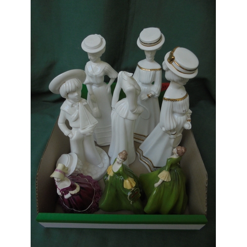 144 - 8 porcelain figurines by both Spode and Coalport