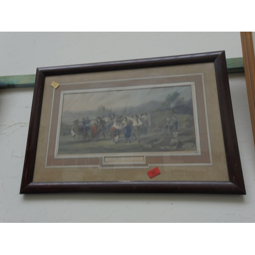 291 - Victorian framed print, attractively mounted entitled 'Saturday night with rural dance scene'