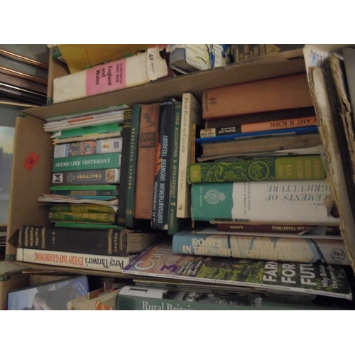 348 - Large box of hard back books countryside matters to include 3 videos, Dales Diary, Tractors etc