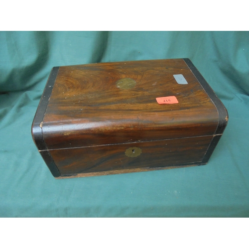 415 - Old writing box in poor condition containing sewing threads and implements