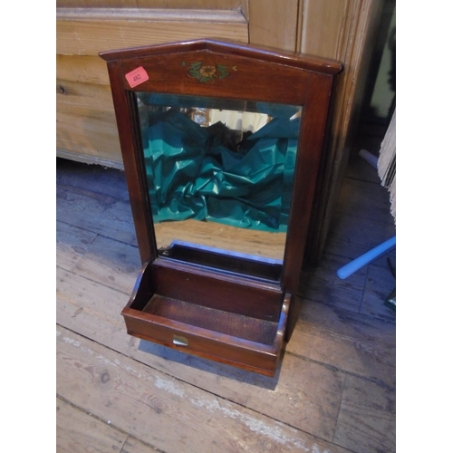 482 - Edwardian wooden bevel glassed toilet mirror with shelf