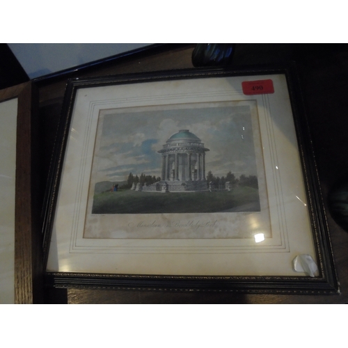 490 - Antique print in frame of the Mausoleum in Brocklesby Park