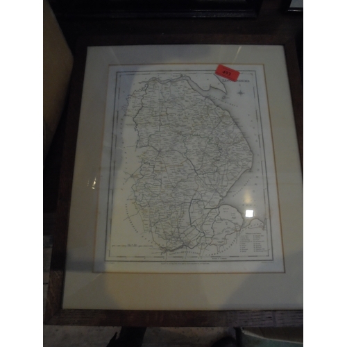 493 - Original antique map of Lincolnshire in frame dated 1842