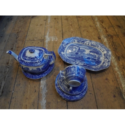 494 - Box containing a number of old Spode ceramic items including teapot, cups, saucers, meat dish and si... 